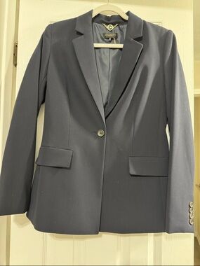 Donna Karan Navy Single-Button Tailored Blazer